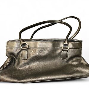 Sag Harbor Black Faux Leather Shoulder Bag Purse Silver Hardware Mid-Size